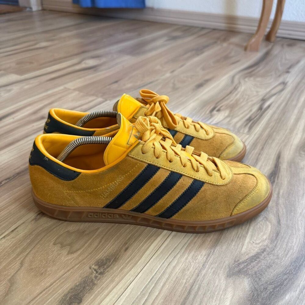 Adidas Yellow Black Suede Low Top Lace Up Hamburg Athletic Sneaker Shoes Size 10 - Picture 2 of 11